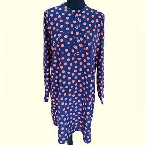 Gap Henley style button front navy/orange polka dot shift style dress size M